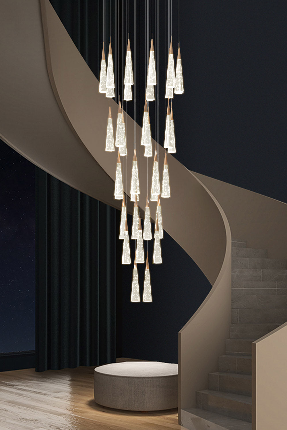 multi-pendant crystal raindrop lighting fixture for staircase