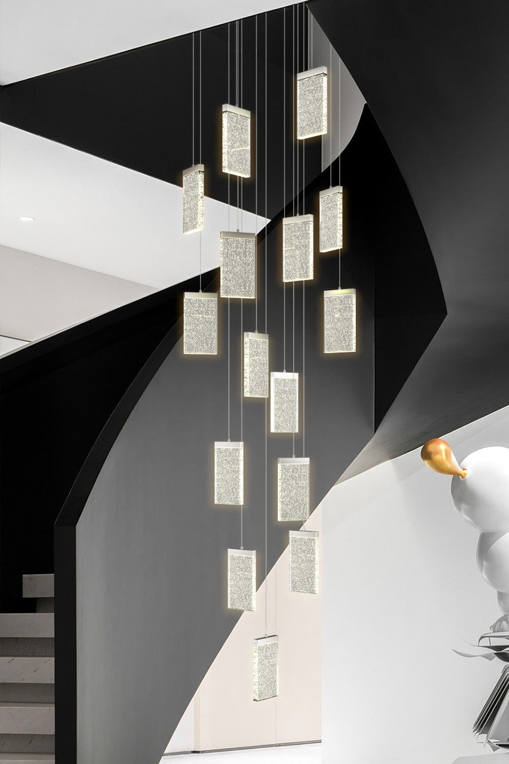 cluster crystal pendant lighting for spiral staircase